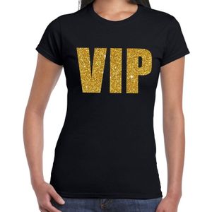 VIP tekst t-shirt met gouden glitter letters voor dames - Zwart