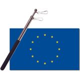 Landen vlag Europa - 90 x 150 cm - met compacte draagbare telescoop vlaggenstok - zwaaivlaggen