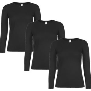 5x stuks basic longsleeve t-shirt - maat: L - zwart - dames - katoen - 145 grams - basic zwarte lange mouwen shirts / kleding