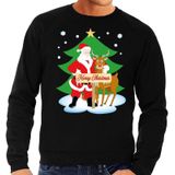 Foute kersttrui / sweater met de kerstman en rendier Rudolf zwart voor heren - Kersttruien