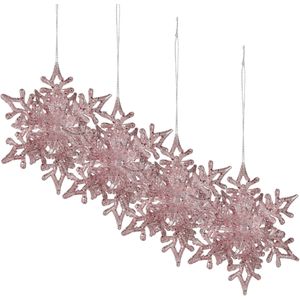 Christmas Decoration kersthangers sneeuwvlokken - 4x -roze -11,5 cm