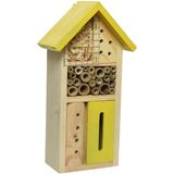 Geel vlinderhuis/bijenhuis/wespenhotel voor insecten 26 cm - Tuindecoratie - Diervriendelijk - Hotel/huisje voor insecten - Bijenhuis/vlinderhuis/lieveheersbeestjehuis