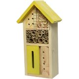 Geel vlinderhuis/bijenhuis/wespenhotel voor insecten 26 cm - Tuindecoratie - Diervriendelijk - Hotel/huisje voor insecten - Bijenhuis/vlinderhuis/lieveheersbeestjehuis