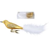 9x stuks decoratie vogels op clip goud 20 cm - Decoratievogeltjes/kerstboomversiering/bruiloftversiering