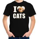 I love cats t-shirt met dieren foto van een rode kat zwart voor kinderen - cadeau shirt katten liefhebber - kinderkleding / kleding