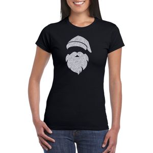 Kerstman hoofd Kerst t-shirt - zwart met zilveren glitter bedrukking - dames - Kerstkleding / Kerst outfit