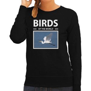 Dieren foto sweater Zilverreiger - zwart - dames - birds of the world - cadeau trui vogel liefhebber