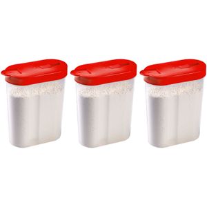 Plasticforte Voedselcontainer strooibus - 3x - rood - inhoud 1 liter - kunststof - 15 x 7 x 19 cm