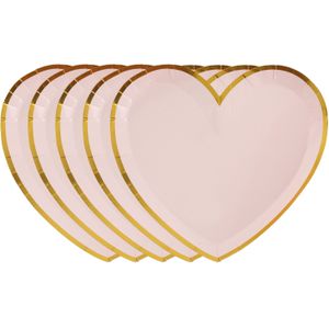 Santex feest wegwerpbordjes - hartje - 50x stuks - 23 cm - roze/goud