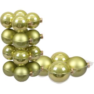 24x stuks glazen kerstballen salie groen (oasis) 8 en 10 cm mat/glans - Kerstversiering/kerstboomversiering
