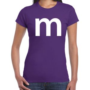 Letter M verkleed/ carnaval t-shirt paars voor dames - M en M carnavalskleding / feest shirt kleding / kostuum