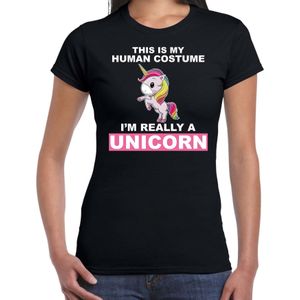 Human costume really unicorn verkleed t-shirt / outfit zwart voor dames - Eenhoorn carnaval / feest shirt kleding / kostuum