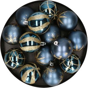 Feeric Christmas gedecoreerde kerstballen - 25x st - 6 cm - blauw - kunststof