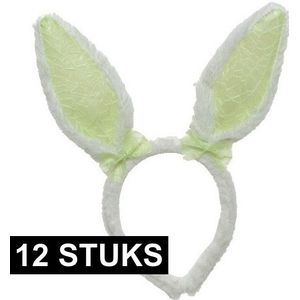 12x Wit/groene konijn/haas oren verkleed diademen voor kids/volwassenen - Verkleedaccessoires - Feestartikelen