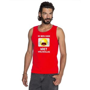 Rood mouwloos feest shirt/ tanktop - Ik ben hier niet vrijwillig met emoticon voor heren