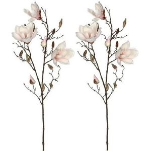 2x Licht roze Magnolia/beverboom kunsttak kunstplant  90 cm - Kunstplanten/kunsttakken - Kunstbloemen boeketten