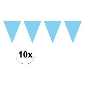 10x vlaggenlijn / slinger baby blauw 10 meter - totaal 100 meter - slingers