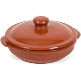 2x Stenen ovenschalen met deksel bruin/ terracotta 18 cm - Terracotta ovenschalen/stoofpotten