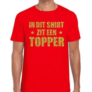 Toppers in concert In dit shirt zit een Topper goud glitter tekst t-shirt rood voor heren - heren Toppers shirts
