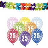 Partydeco 25e jaar verjaardag feestversiering set - 12x ballonnen en 2x feestslingers