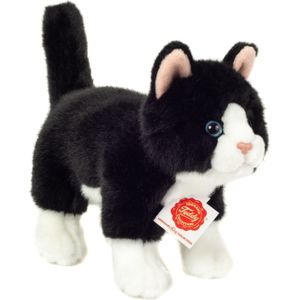 Hermann Teddy Knuffeldier kat/poes - zachte pluche stof - premium kwaliteit knuffels - zwart/wit - 20 cm