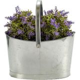 Set van 2x stuks bloempotten/plantenbakken zinken mand ovaal met handvat 36 x 20 x 21 cm