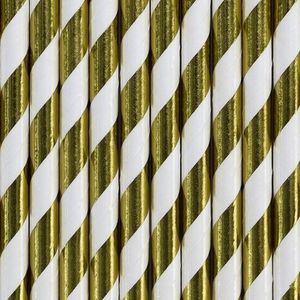 Gestreepte rietjes van papier goud/wit 100x stuks - Verjaardag party drinkrietjes