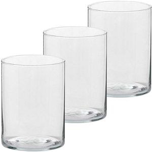 3x Hoge theelichthouders/waxinelichthouders van glas 5,5 x 6,5 cm - Glazen kaarsenhouders - Woondecoraties