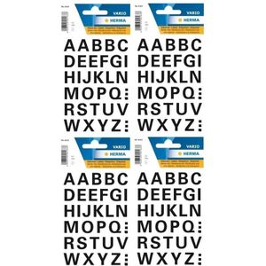 128x Letter stickers zwart 15 mm - Stickervel met alfabet letters zwart 128 stuks - Alfabet plakstickers 15mm