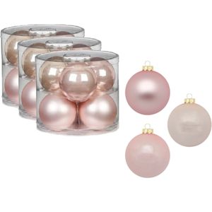 18x stuks glazen kerstballen 10 cm parel roze glans en mat - Kerstboomversiering donkergroen