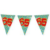 Paperdreams verjaardag 65 jaar thema vlaggetjes - 3x - feestversiering - 10m - folie - dubbelzijdig