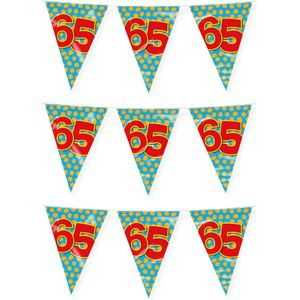 Paperdreams verjaardag 65 jaar thema vlaggetjes - 3x - feestversiering - 10m - folie - dubbelzijdig