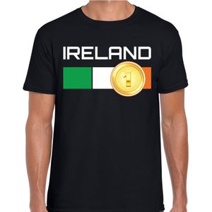 Ireland / Ierland landen t-shirt met medaille en Ierse vlag - zwart - heren -  Ierland landen shirt / kleding - EK / WK / Olympische spelen outfit