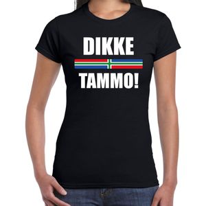 Dikke tammo met vlag Groningen t-shirt zwart dames - Gronings dialect cadeau shirt