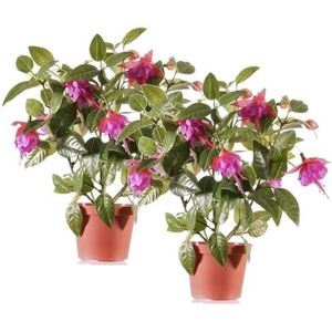 2x Fuchsia kunstplant donkerroze bloemen in pot 30 cm - Kunstplanten/Nepplanten