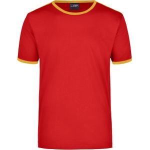 Basic ringer t-shirt - rood met geel - heren - katoen - 160 grams - basic shirts / kleding