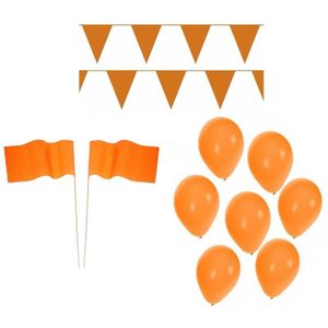 Oranje Koningsdag feestpakket met versiering en decoratie - ballonnen / slingers / vlaggetjes