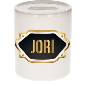 Jori naam cadeau spaarpot met gouden embleem - kado verjaardag/ vaderdag/ pensioen/ geslaagd/ bedankt