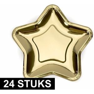 24x Gouden kartonnen bordjes ster vorm 18 cm - Bruiloft / kerst diner / bbq of party diner bordjes