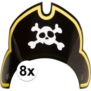 8x Piraten themafeest feesthoedjes kapitein - Piraat kinderfeestje versieringen/decoraties