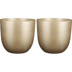 Set van 2x stuks bloempotten goud keramiek voor kamerplant H28.5 x D31 cm - Mica Decorations plantenpotten