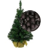 Mini kerstboom/kunst kerstboom H45 cm inclusief kerstballen zwart - Kerstversiering