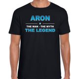 Naam cadeau Aron - The man, The myth the legend t-shirt  zwart voor heren - Cadeau shirt voor o.a verjaardag/ vaderdag/ pensioen/ geslaagd/ bedankt