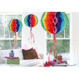 Set van 8x stuks hangende decoratie bol/bal in regenboog kleuren dia 30 cm - Feestartikelen/versiering rainbow kleuren