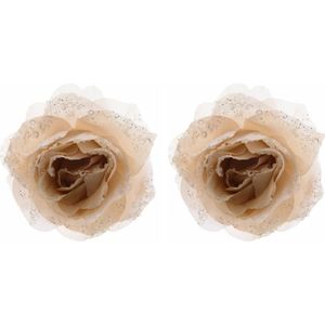 4x stuks kerstboom decoratie bloemen roos creme 14 cm