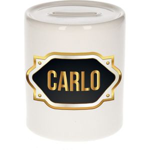 Carlo naam cadeau spaarpot met gouden embleem - kado verjaardag/ vaderdag/ pensioen/ geslaagd/ bedankt