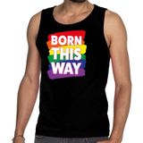 Gayborn this way tanktop/mouwloos shirt - zwart regenboog singlet voor heren - gay pride kleding