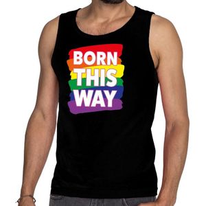 Gayborn this way tanktop/mouwloos shirt - zwart regenboog singlet voor heren - gay pride kleding