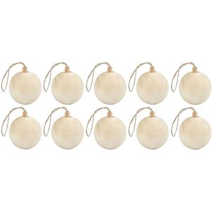 10x Houten kerstballen van licht hout Keizerin boom 6,4 cm - Kerstballen decoratie hangers