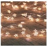 2x Zilveren sterren kerstverlichting met timer warm wit 2 meter - Sfeerverlichting - Kerstversiering voor binnen gebruik